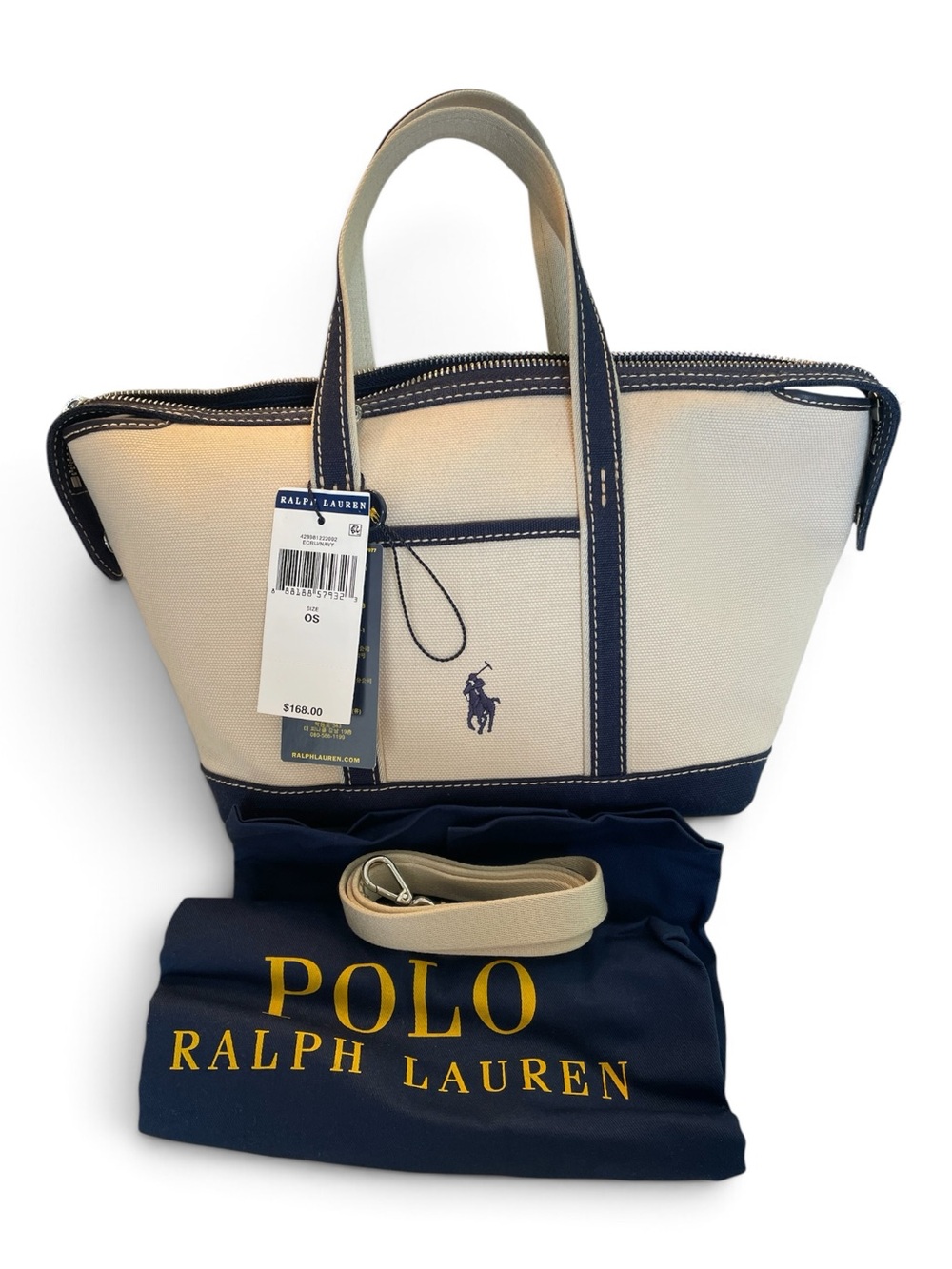 Polo Ralph Lauren Cream and Navy Mini Canvas Tote Bag